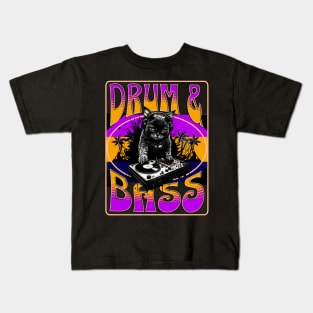 DRUM AND BASS  - Psychedelic Cat DJ (orange/purple) Kids T-Shirt